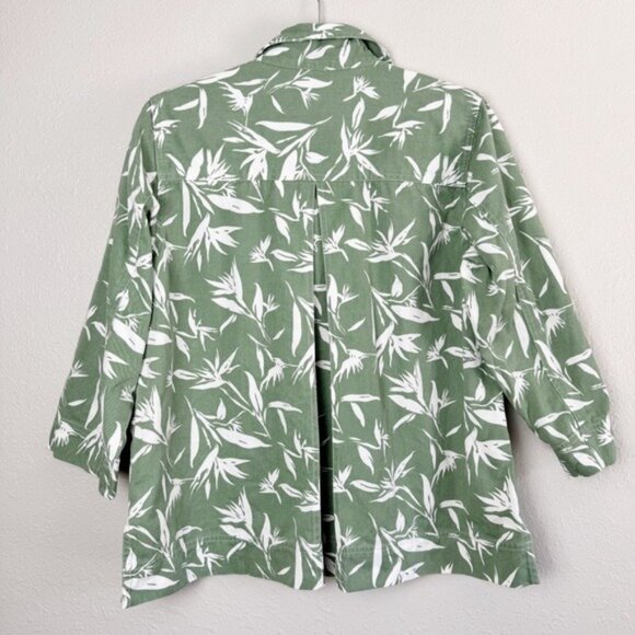 Orvis Green Leaf bamboo Print button denim jacket 12 - Picture 6 of 11